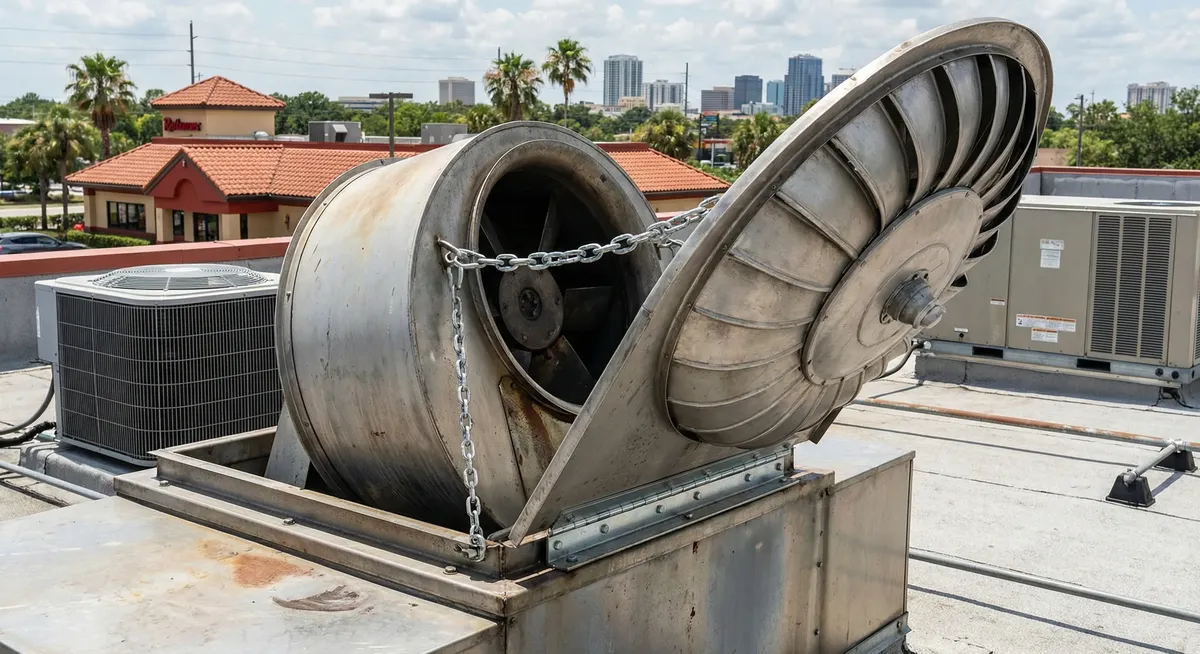 Commercial kitchen rooftop exhaust fan service